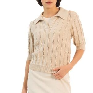 Paper Label Maggie cream Polo Knit Top size medium in Oatmeal